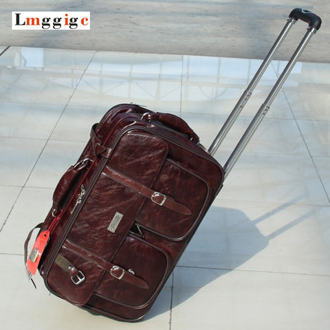 Pu Leather Travel Luggage Suitcase Bag, Vintage Drag Box,  Brown Leather Bag ,High Quality