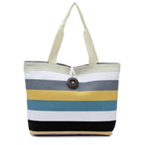 Lady Colored Stripes Shopping Handbag Shoulder Canvas Bag Tote Purse
