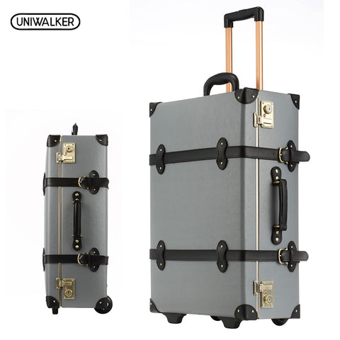 Uniwalker 20 22 24 Inches Gray Cow Leather Travel Trolley Luggage Waterproof Cowhide Suitcase Bag
