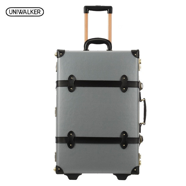 Uniwalker 20 22 24 Inches Gray Cow Leather Travel Trolley Luggage Waterproof Cowhide Suitcase Bag