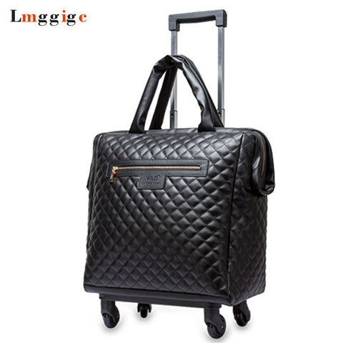 Women 18" Inch Cabin Travel Rolling Luggage Bag,Portable Wheels Suitcase,Fashion Carry-Ons,Pu