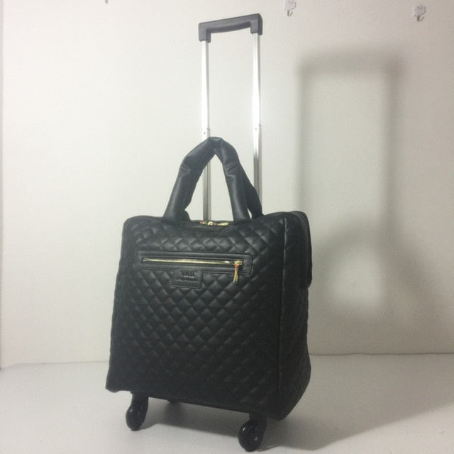 Women 18" Inch Cabin Travel Rolling Luggage Bag,Portable Wheels Suitcase,Fashion Carry-Ons,Pu