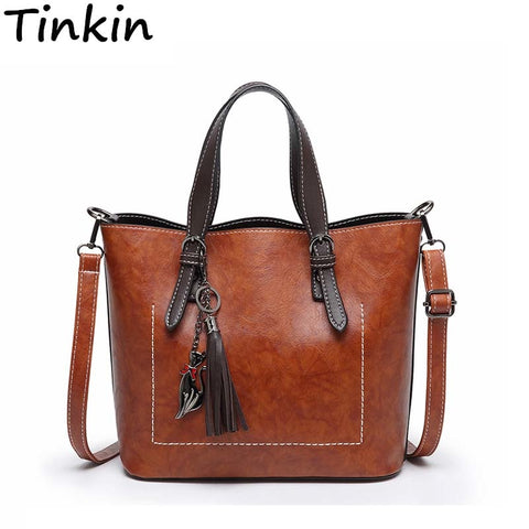Tinkin Designer Women Shoulder Bag Fashion Vintage Leather Handbag Glamorous Female Messenger