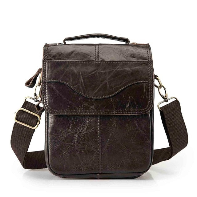 Quality Original Leather Male Casual Shoulder Messenger Bag Cowhide Fashion Cross-Body Bag 8" Pad