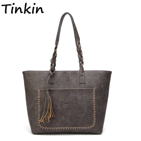 Tinkin  Vintage Pu Tassel Women Shoulder Bag Female Retro Daily Causal Totes Lady Elegant