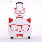 Travel Tale Fashion Lovely Cat 18 Inch100% Pu Rolling Luggage+Handbag Spinner Brand Travel Suitcase