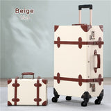 Uniwalker Woman&Men Beige Vintage  Rolling Luggage Trolley Travel Bags Carry On Luggage With 360