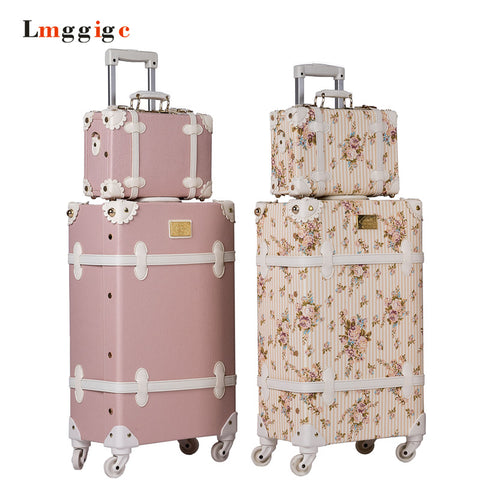 Vintage Luggage Bag,Pu Leather Suitcase Travel Box,Women Universal Wheel Carrier,High Qualit
