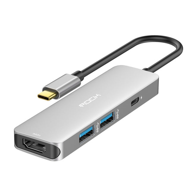 Rock All In One Usb Hub Converter Usb-C To Hdmi 4K Max 87W Pd Adapter For Macbook/Pro Type C Hub
