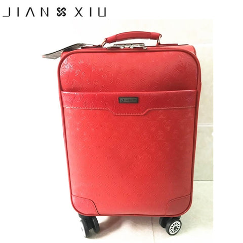Genuine Leather Waterproof Red Luxury Women Rolling Luggage Suitcase Designer 24 Inches High