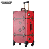 Uniwalker 20"-26"Red Vintage Suitcase Pu Leather Travel Suitcase , Scratch Resistant Rolling
