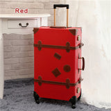 Uniwalker 20"-26"Red Vintage Suitcase Pu Leather Travel Suitcase , Scratch Resistant Rolling