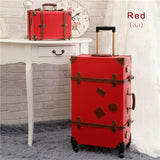 Uniwalker 20"-26"Red Vintage Suitcase Pu Leather Travel Suitcase , Scratch Resistant Rolling