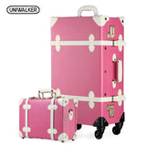 Uniwalker 12" 20" 22" 24" 26" Pink Vintage Suitcase Travel Suitcase,Scratch Resistant Rolling