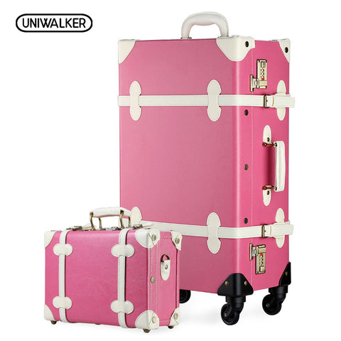 Uniwalker 12" 20" 22" 24" 26" Pink Vintage Suitcase Travel Suitcase,Scratch Resistant Rolling