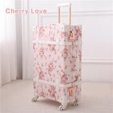Uniwalker 13" 20" 22" 24" 26" 2Pcs/Set Women Retro Floral Trolley Luggage Suitcase, Girl Pink