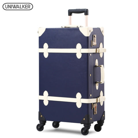 Uniwalker High Quality 20''22''24''26'' Unisex Retro Rolling Luggage Trolley Bags For Traveling