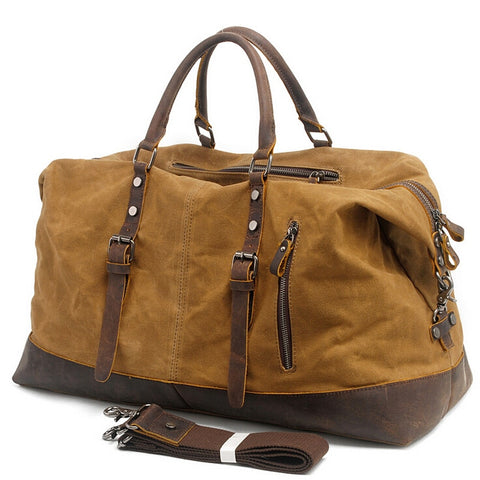Vintage Military Canvas Leather Men Travel Bags Carry On Luggage Bags Men Duffel Bags Travel Tote