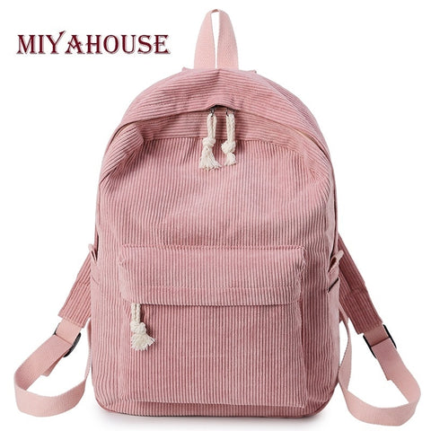 Miyahouse Preppy Style Soft Fabric Backpack Female Corduroy Design School Backpack For Teenage