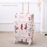 Uniwalker 20" - 26" Fashion Girl Retro Rolling Luggage Bagages Pu Leather Suitcase Trunk Vintage
