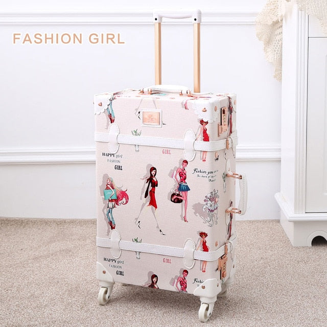 Uniwalker 20" - 26" Fashion Girl Retro Rolling Luggage Bagages Pu Leather Suitcase Trunk Vintage