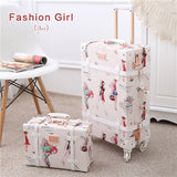 Uniwalker 20" - 26" Fashion Girl Retro Rolling Luggage Bagages Pu Leather Suitcase Trunk Vintage