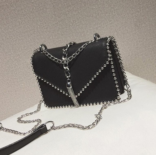 British Fashion Simple Small Square Bag Women'S Designer Handbag 2018 High-Quality Pu Leather Rivet