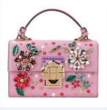 Luxury Flower Diamonds Shoulder Bag Retro Genuine Leather Bag Cow Leather Messenger Bag Owl Handbag