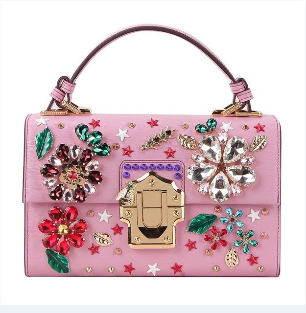 Luxury Flower Diamonds Shoulder Bag Retro Genuine Leather Bag Cow Leather Messenger Bag Owl Handbag