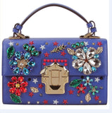 Luxury Flower Diamonds Shoulder Bag Retro Genuine Leather Bag Cow Leather Messenger Bag Owl Handbag