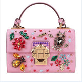 Luxury Flower Diamonds Shoulder Bag Retro Genuine Leather Bag Cow Leather Messenger Bag Owl Handbag