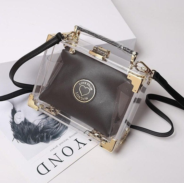 High Quality Stylish Acrylic Clear Box Shape Leather Women'S Handbag Shoulder Bag Casual Totes