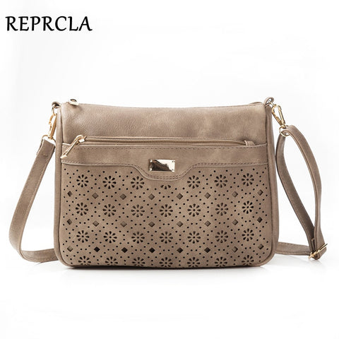 Reprcla New Double Zipper Women Messenger Bags Hollow Pu Leather Shoulder Bag Female Crossbody