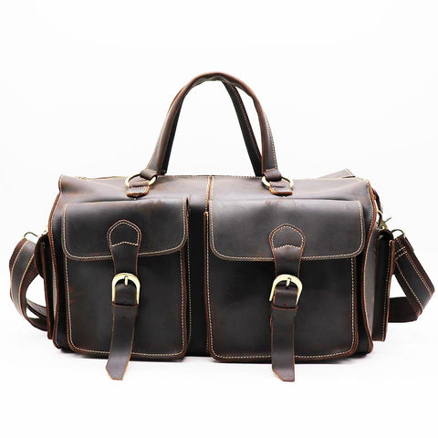 Brand Brand New Vintage Genuine Crazy Horse Cow Leather Handbag 14" Travel Duffle Men'S Shoulder