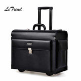 Letrend Cow Genuine Leather Rolling Luggage Pilots/Captains Dedicated Flight Trolley Cabin
