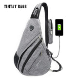 Tinyat Men Bag Men Shoulder Sling Bag Pack Usb Waterproof Messenger Crossbody Bag Black Travel