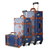 Uniwalker 3Pcs/Set Vintage Pu Travel Luggage Durable Suitcase,12" 20"26" Retro Trolley Suitcase