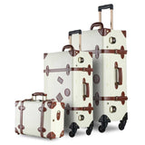 Uniwalker 3Pcs/Set Vintage Pu Travel Luggage Durable Suitcase,12" 20"26" Retro Trolley Suitcase