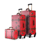 Uniwalker 3Pcs/Set Vintage Pu Travel Luggage Durable Suitcase,12" 20"26" Retro Trolley Suitcase