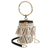 2018 Summer Fashion New Handbag High Quality Straw Bag Women Bag Round Tote Bag Hand Metal Ring