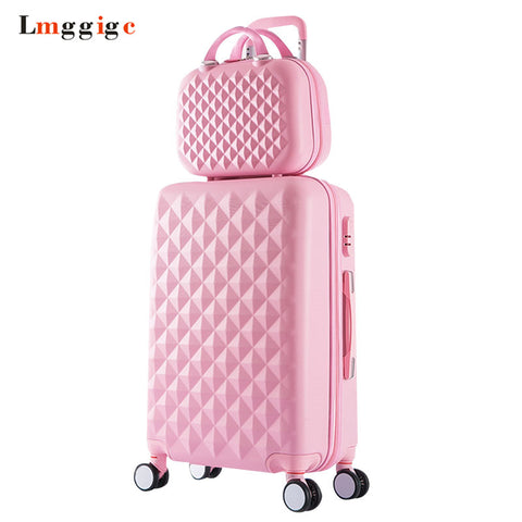 Women Luggage Bag Set,Diamond Pattern Suitcase With Handbag,Fashion Rolling Travel Box,Universal