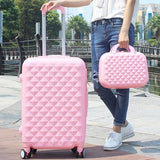 Women Luggage Bag Set,Diamond Pattern Suitcase With Handbag,Fashion Rolling Travel Box,Universal