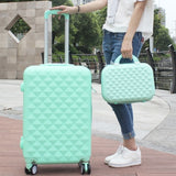 Women Luggage Bag Set,Diamond Pattern Suitcase With Handbag,Fashion Rolling Travel Box,Universal
