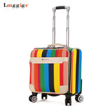 Rolling Luggage Cabin Bag,18" Inch Suitcase With Wheel,Pu Trolley Case With Lock,Colorful Carry