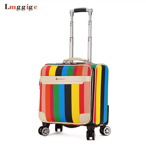 Rolling Luggage Cabin Bag,18" Inch Suitcase With Wheel,Pu Trolley Case With Lock,Colorful Carry