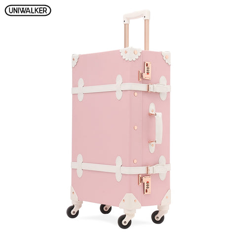 Uniwalker Women Citron Pink Pu Leather 20'' 22'' 24'' 26'' Rolling Luggage With Spinner Wheels