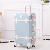 Uniwalker Light Blue Retro Rolling Luggage With Adjustable Rod Spinner Wheels Vintage Cute Suitcase