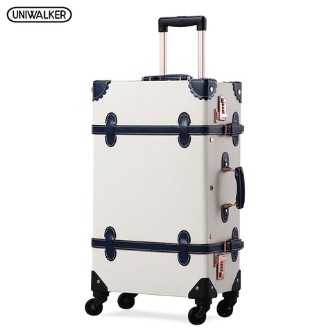Uniwalker Unisex 12''20''22''24''26'' Pu Leather Vintage Rolling Luggage Retro Trolley Carry On