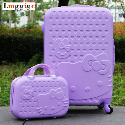 Women Hello Kitty Rolling Luggage Travel Suitcase Bag Set,Children Cartoon Universal Wheel Box ,