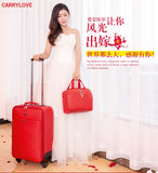 Carrylove Fashion Chinese Red  20/24 Inch Pu Handbag And Rolling Luggage Spinner Brand Travel